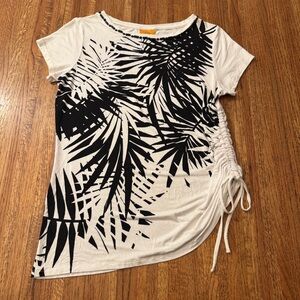 RUBY RD. Embellished Abstract Palm Print Crew Neck Short Sleeve T-Shirt, size S